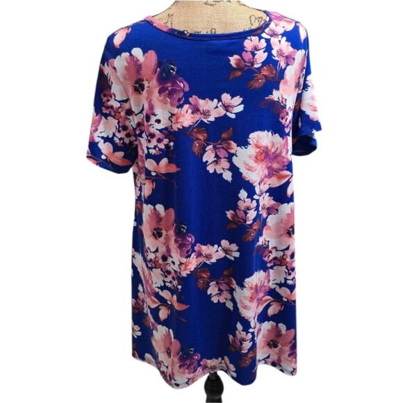 Lularoe Melissa Tunic Top XL Rose Blue Pink Floral NEW Shark Bite Hem - Picture 3 of 8